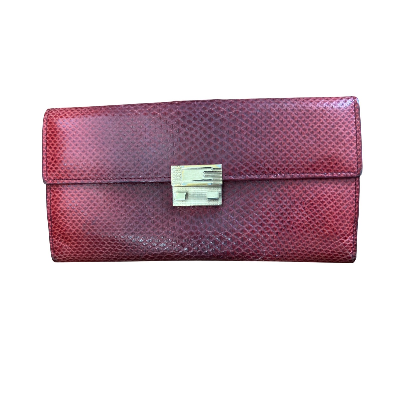 Gucci Vintage Red Lizard Skin Long Wallet